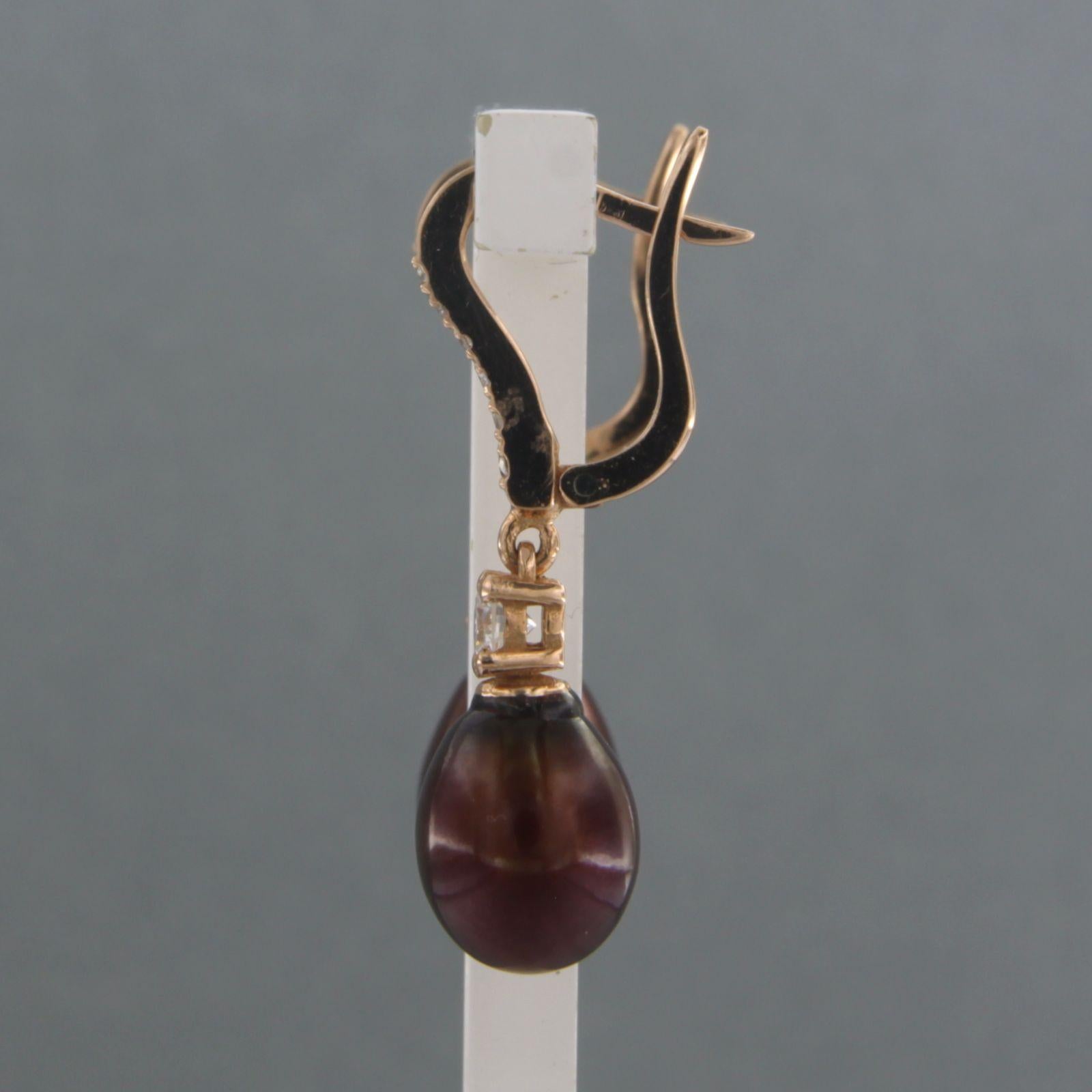 Taille brillant Boucles d'oreilles avec perle et diamants taille brillant jusqu'à 0,32ct Or rose 18k en vente