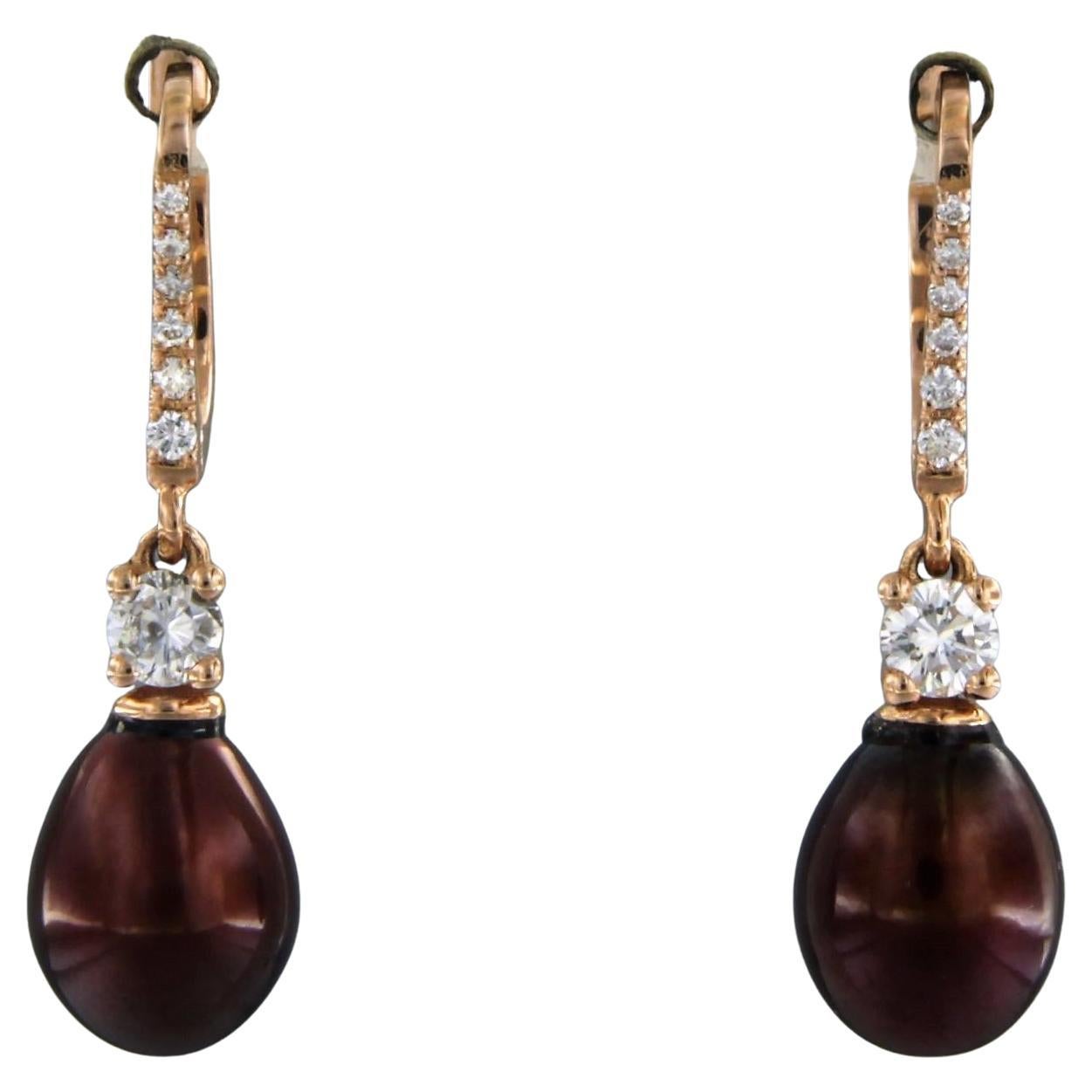 Orecchini con perla e diamanti taglio brillante fino a 0,32ct in oro rosa 18k