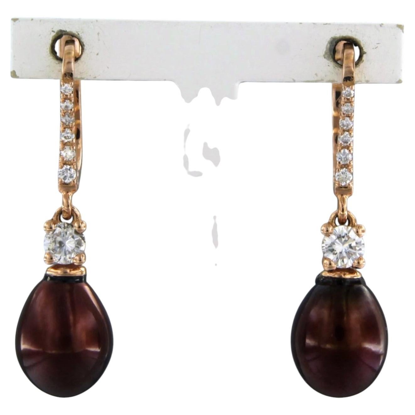 Pendientes con perla y diamantes talla brillante hasta 0,32ct Oro rosa de 18k