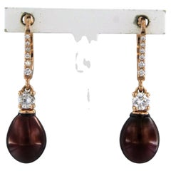 Earrings with pearl and brilliant cut diamonds up to 0.32ct 18k pink gold