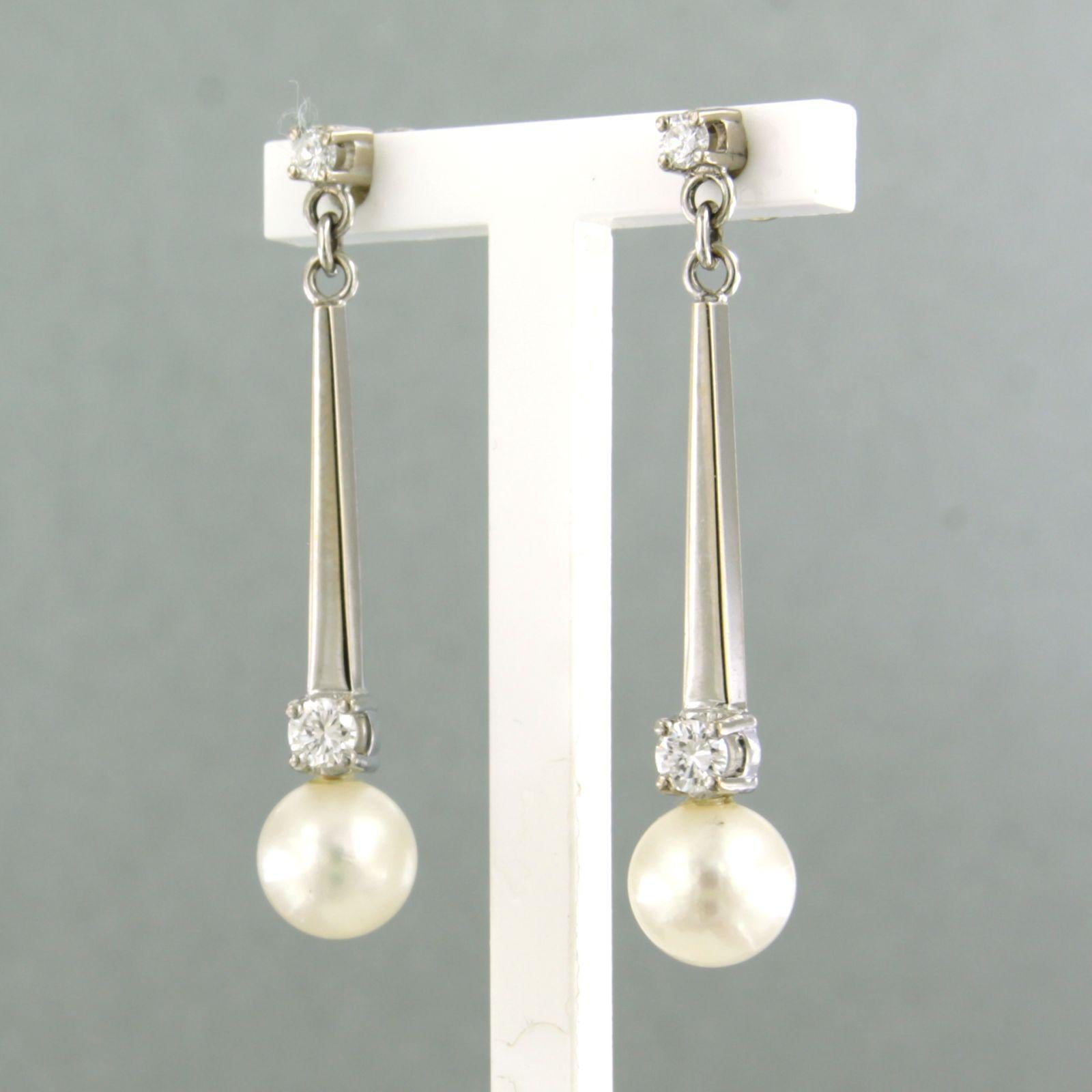 Modern Earrings with pearl and brilliant cut diamonds up to 0.40ct 18k white gold