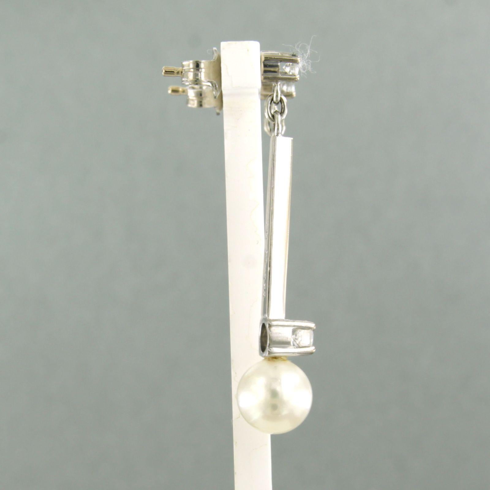 Women's Earrings with pearl and brilliant cut diamonds up to 0.40ct 18k white gold