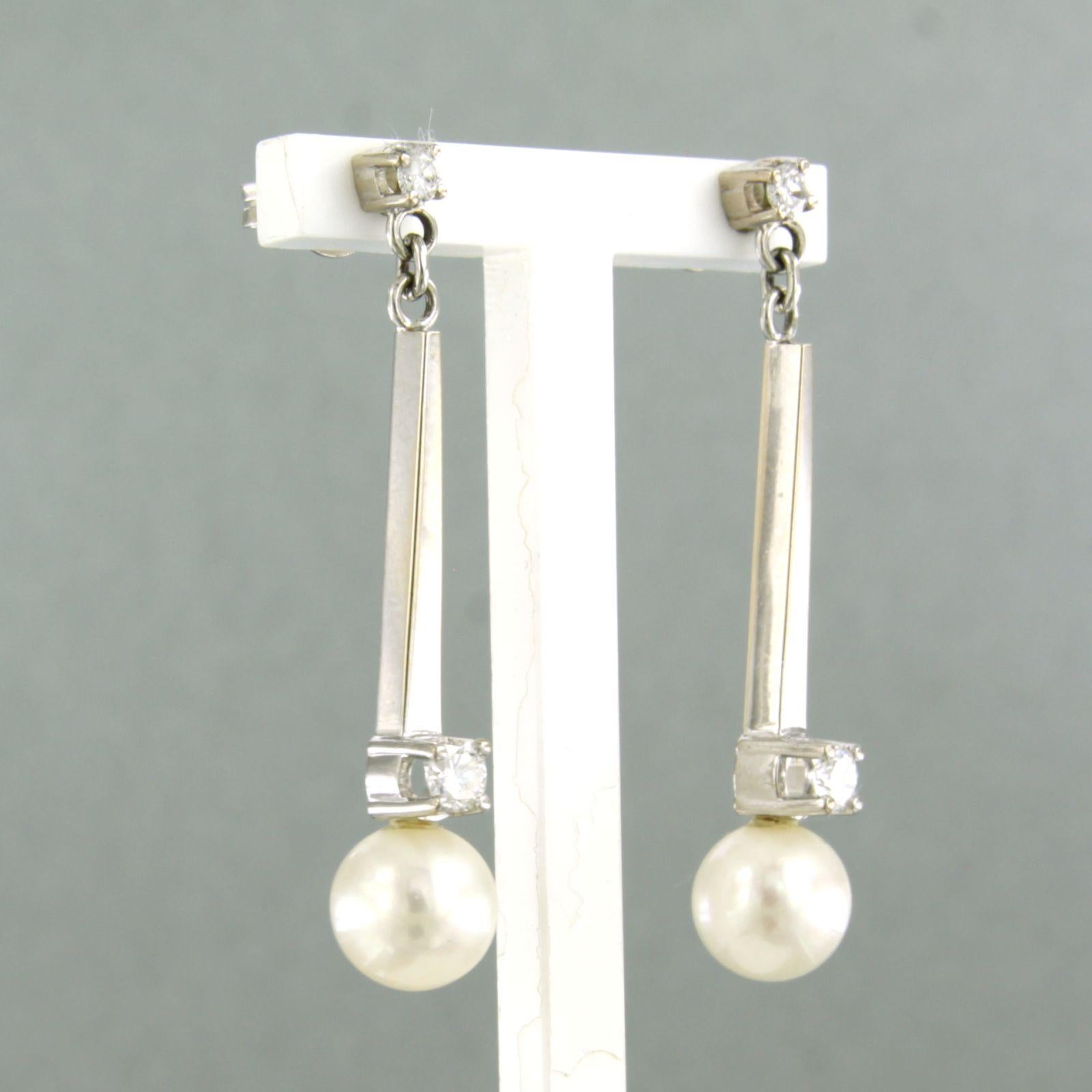 Earrings with pearl and brilliant cut diamonds up to 0.40ct 18k white gold 1