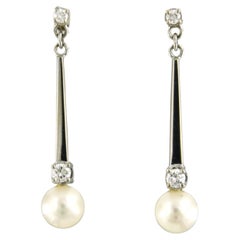Earrings with pearl and brilliant cut diamonds up to 0.40ct 18k white gold