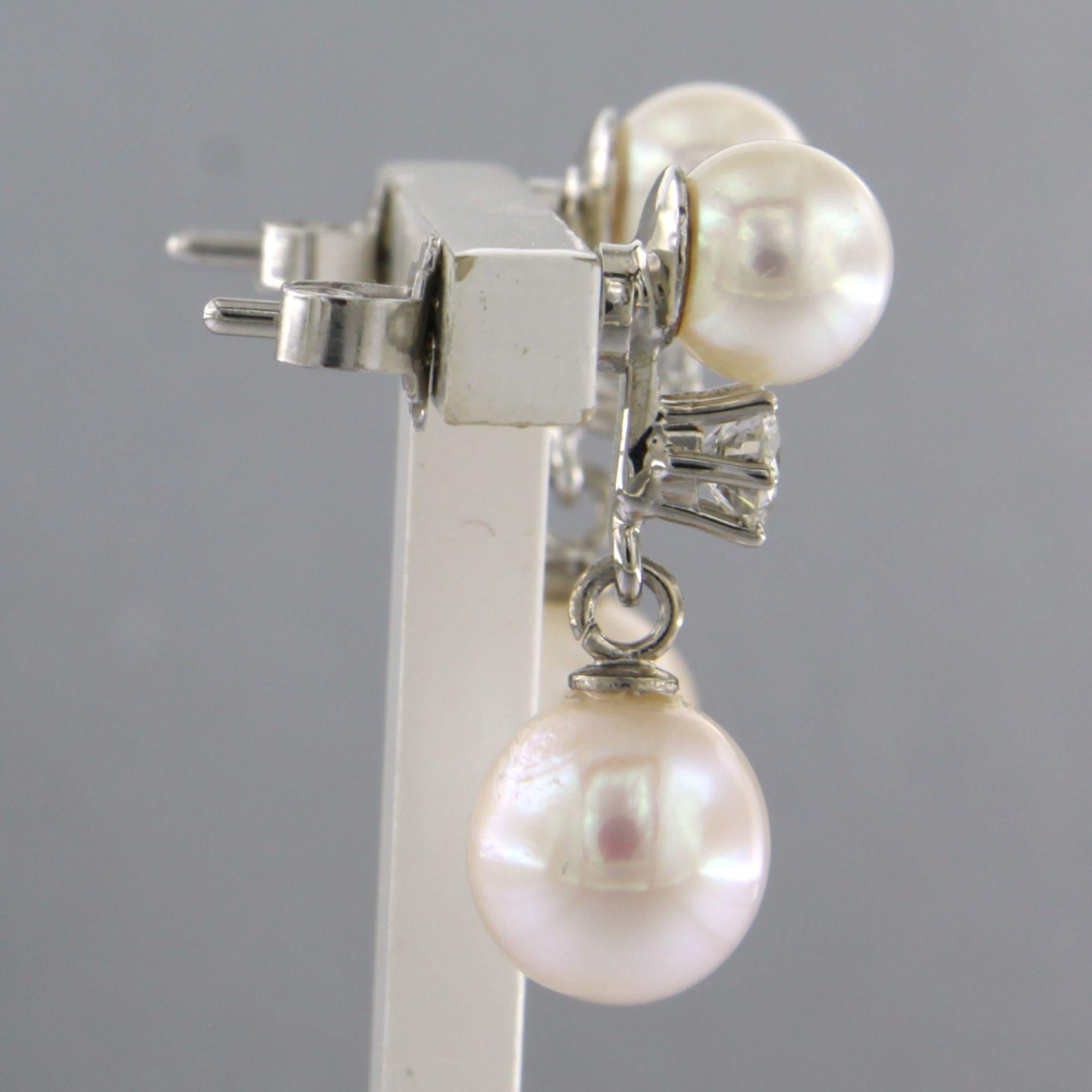 Pendientes con perla y diamantes talla brillante hasta 0,50ct Oro de 14k 4,8 gramos Moderno en venta