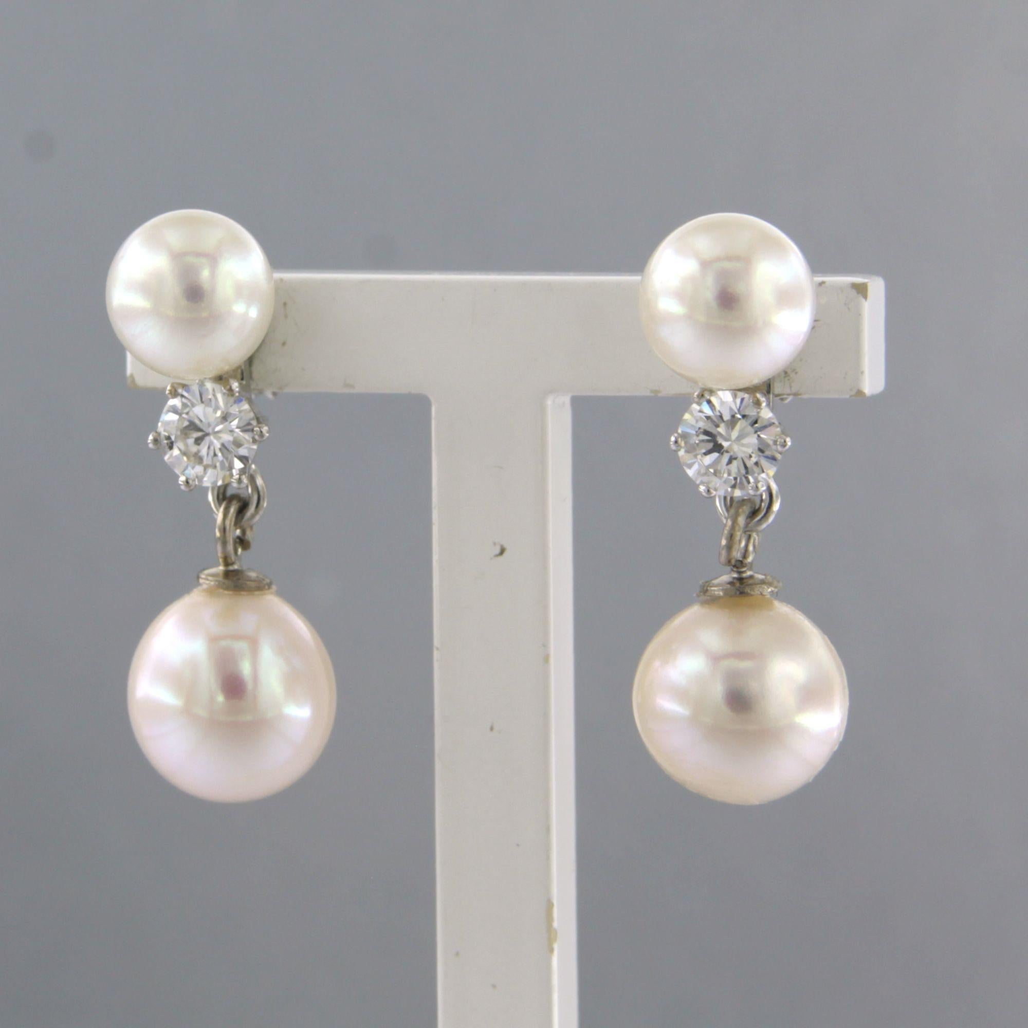 De las mujeres Pendientes con perla y diamantes talla brillante hasta 0,50ct Oro de 14k 4,8 gramos en venta