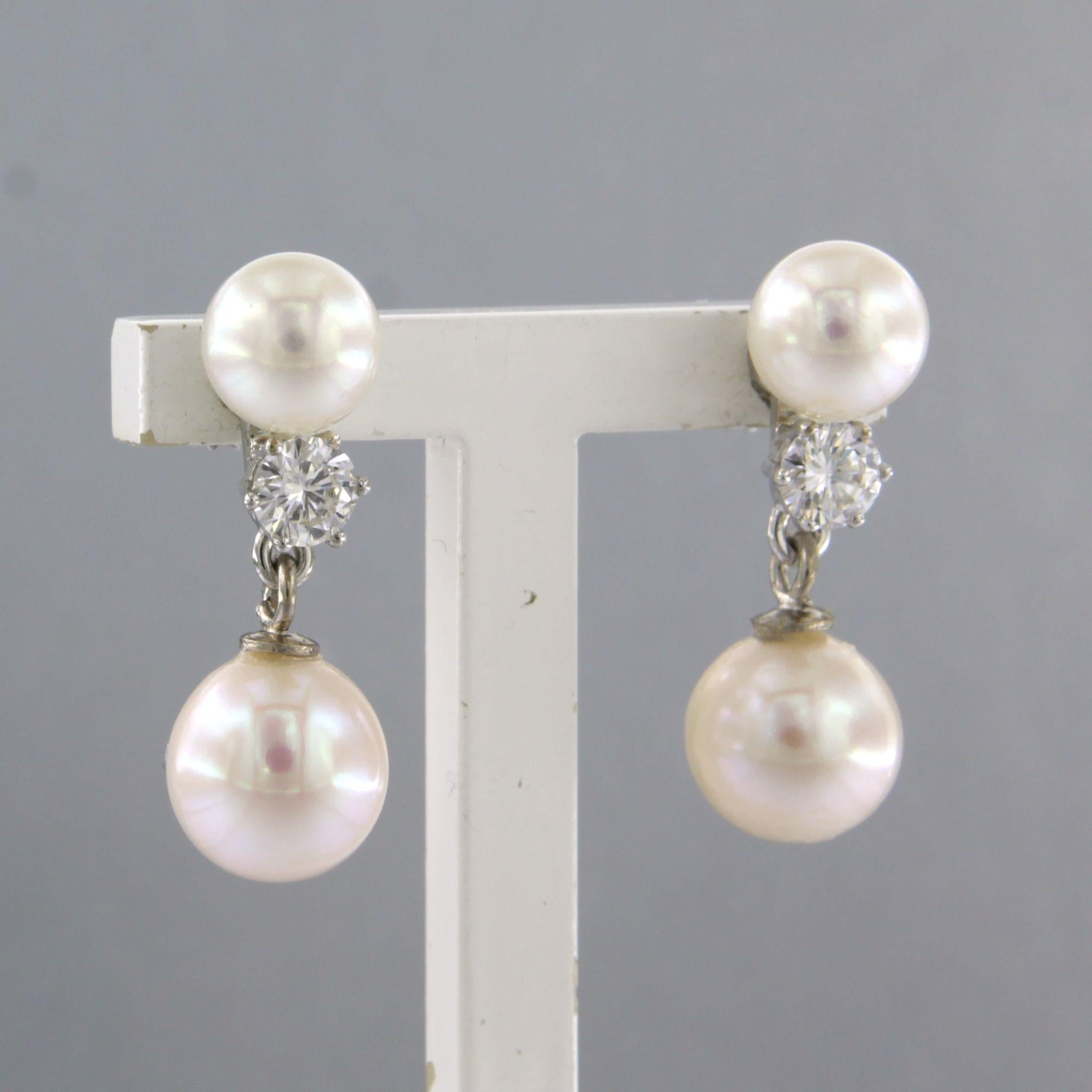 Pendientes con perla y diamantes talla brillante hasta 0,50ct Oro de 14k 4,8 gramos en venta 1