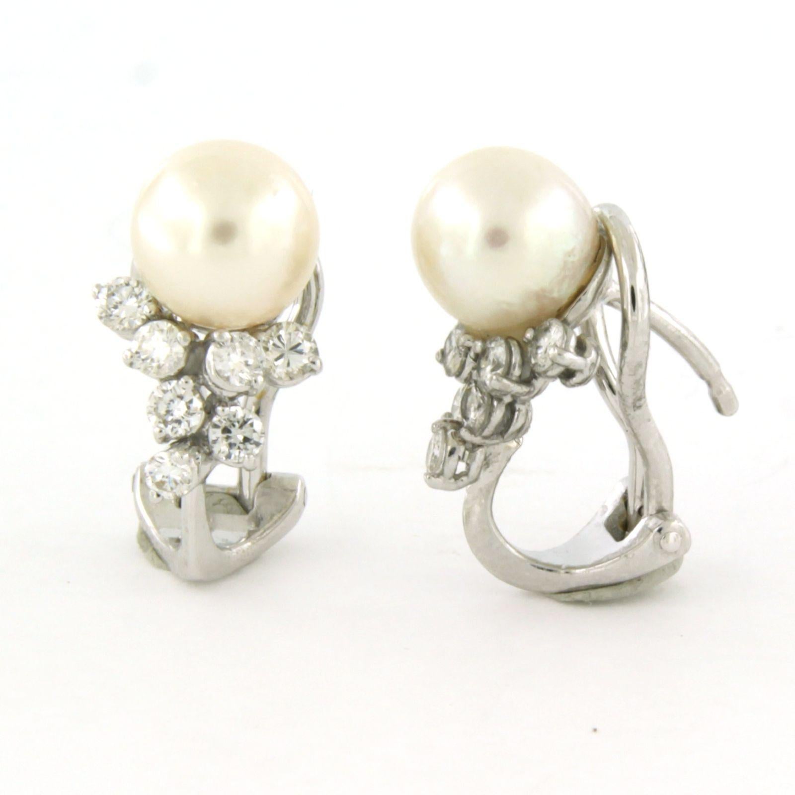 De las mujeres Pendientes con perla y diamantes talla brillante hasta 0,50ct Oro de 18k 5,1 gramos en venta
