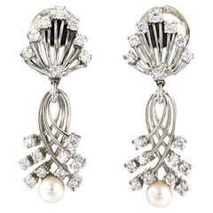 Earrings with pearl and brilliant cut diamonds up to 1.20ct 18k white gold