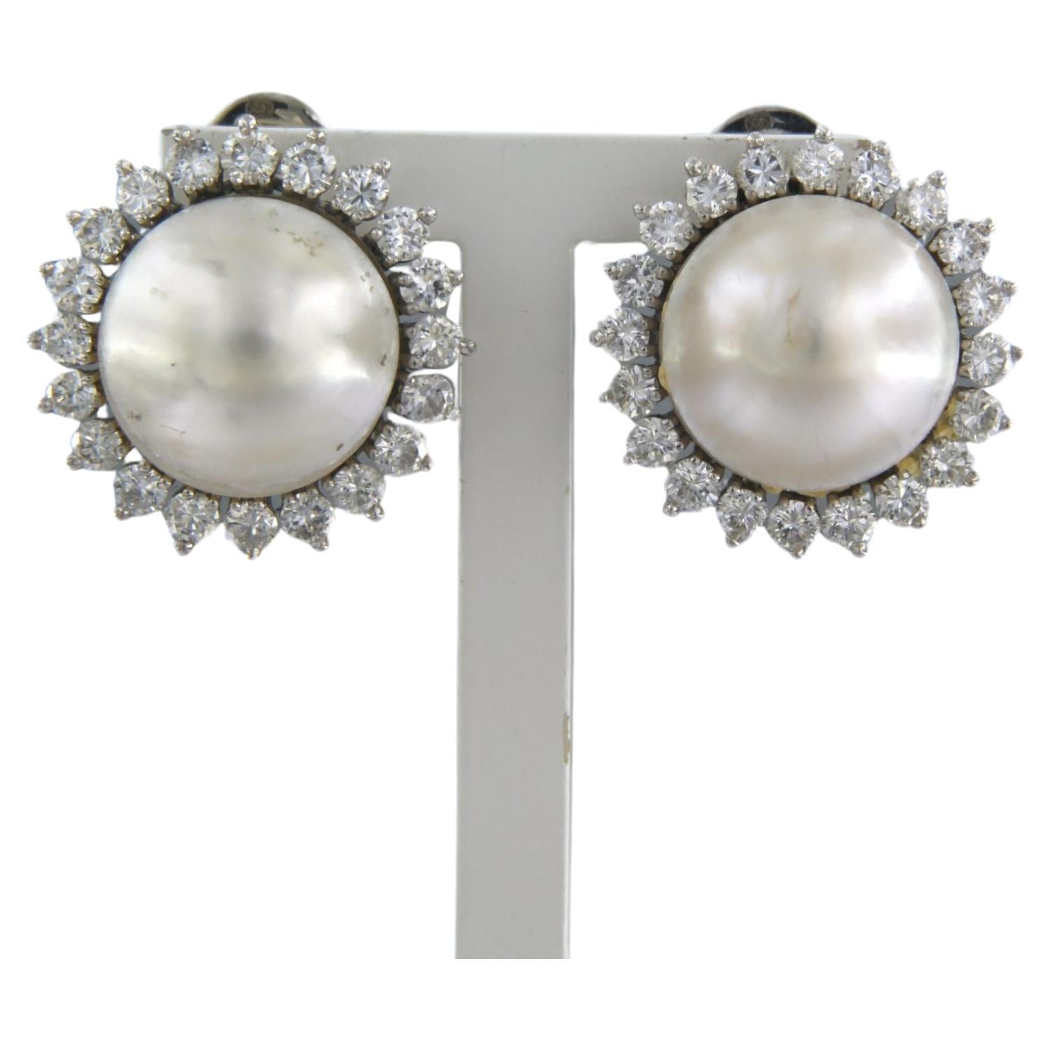 Earrings with pearl and diamonds 18k white gold