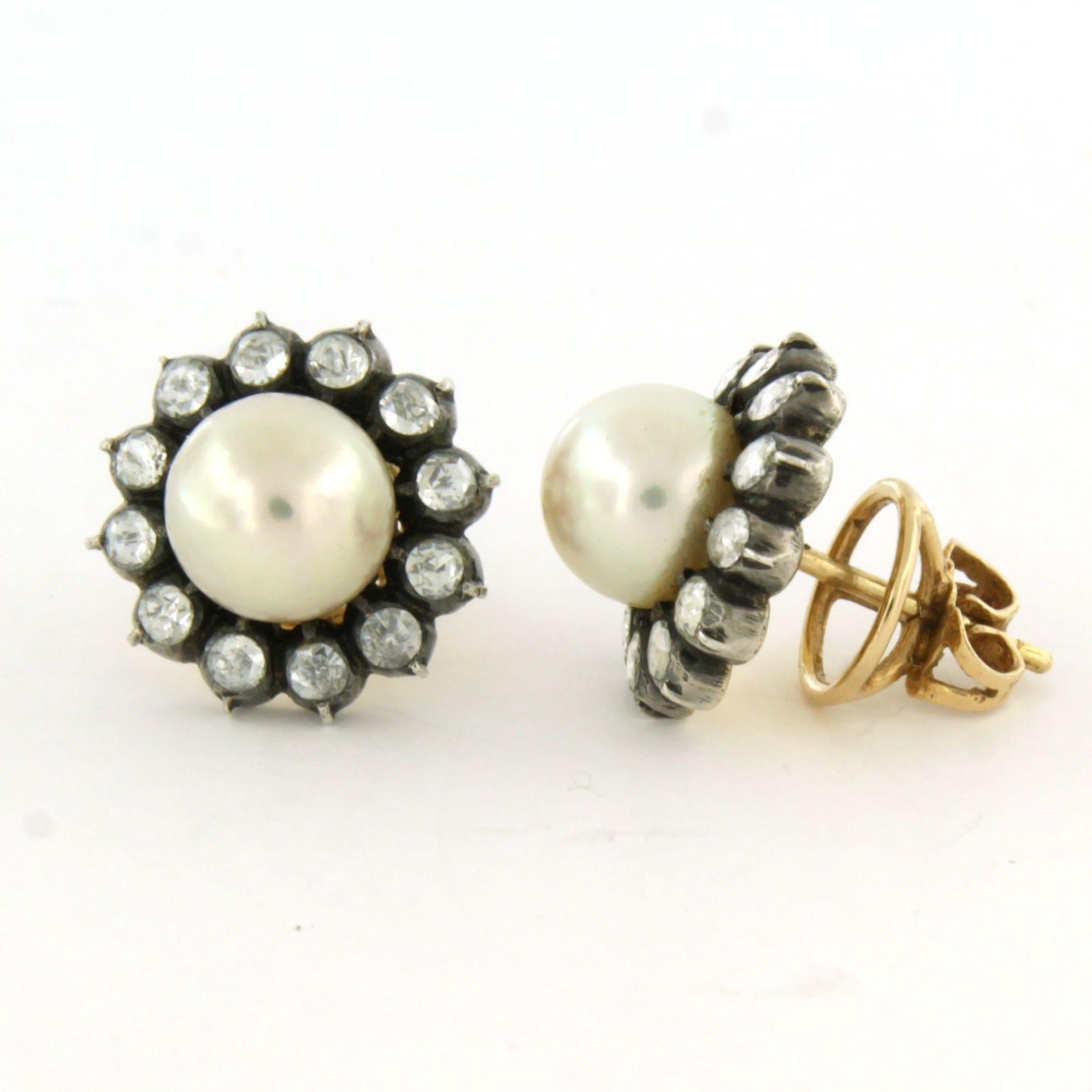 Début de l'époque victorienne Boucles d'oreilles avec perle et diamants taille rose jusqu'à 1,00ct or 14k et argent en vente