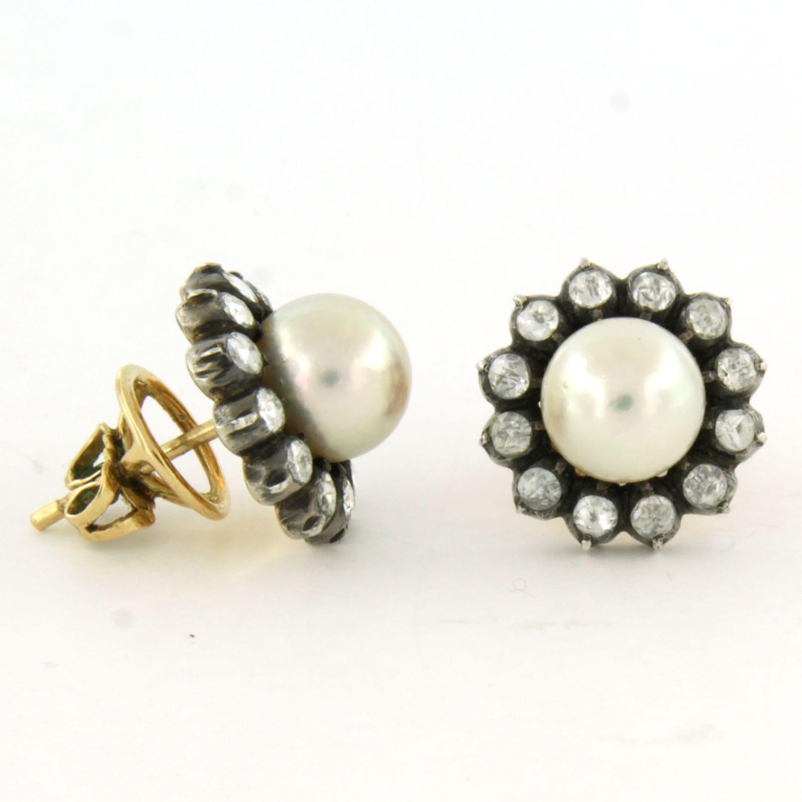 Taille rose Boucles d'oreilles avec perle et diamants taille rose jusqu'à 1,00ct or 14k et argent en vente