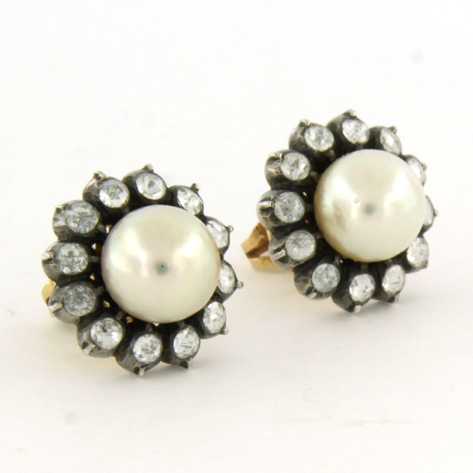 Boucles d'oreilles avec perle et diamants taille rose jusqu'à 1,00ct or 14k et argent Excellent état - En vente à The Hague, ZH