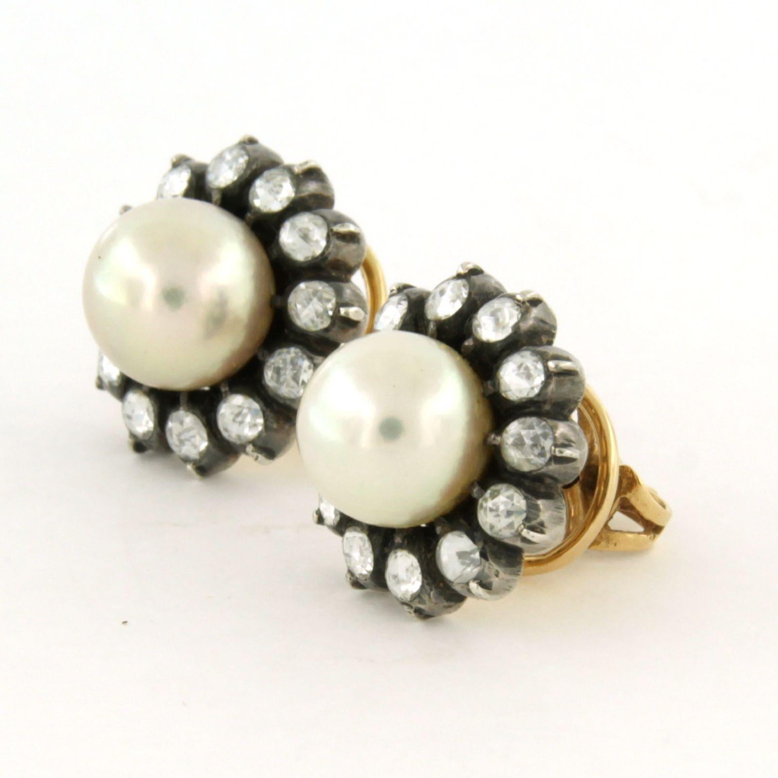 Boucles d'oreilles avec perle et diamants taille rose jusqu'à 1,00ct or 14k et argent Pour femmes en vente