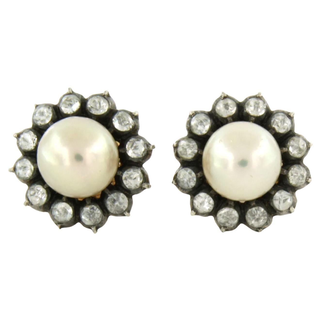 Boucles d'oreilles avec perle et diamants taille rose jusqu'à 1,00ct or 14k et argent