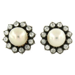 Boucles d'oreilles avec perle et diamants taille rose jusqu'à 1,00ct or 14k et argent