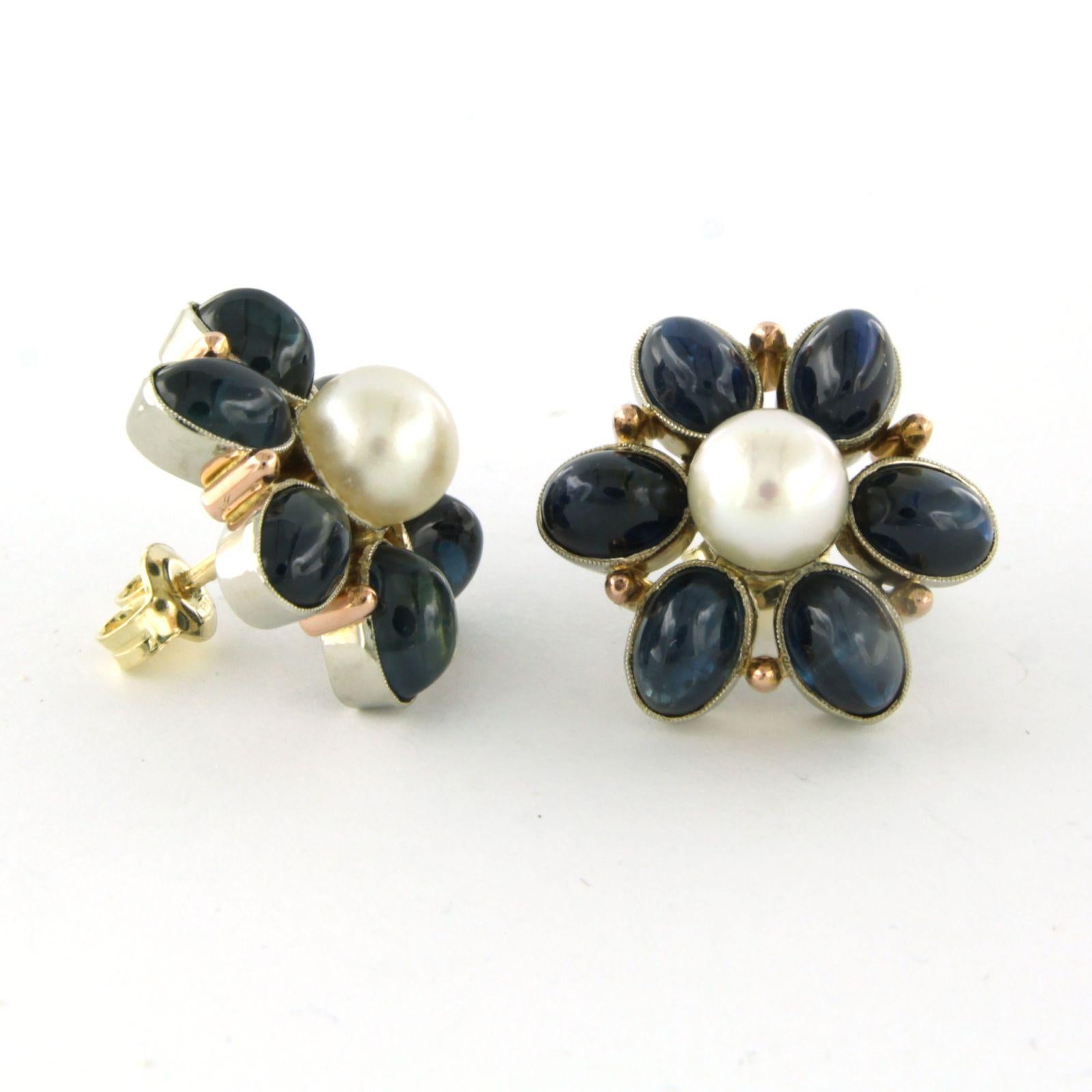 Women's Earrings with pearl and sapphire 10.8 grams 14k gold For Sale