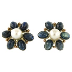 Boucles d'oreilles en or 14k avec perles et saphirs 10,8 grammes