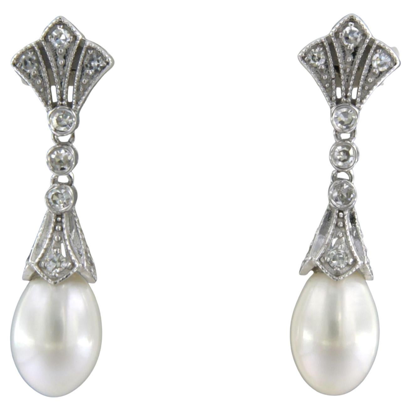 Pendientes con perla y diamante talla única hasta 0,34 ct Oro blanco 14k