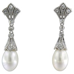 Orecchini con perla e diamante taglio singolo fino a 0,34 carati in oro bianco 14k