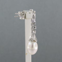 Earrings with pearl and single cut diamonds up to 0.20ct 14k gold 4.3 grams