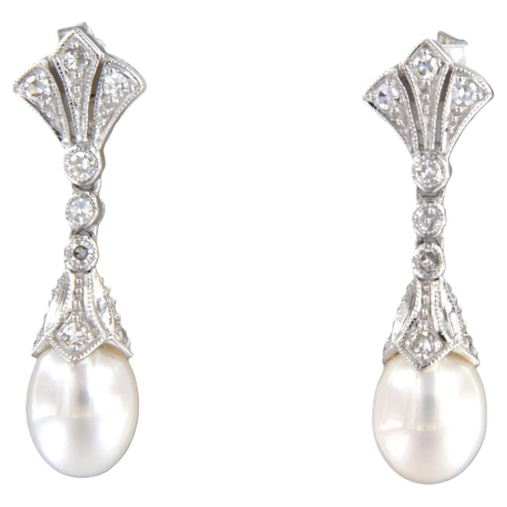 Orecchini con perla e diamanti a taglio singolo fino a 0,20ct in oro 14k 4,3 grammi