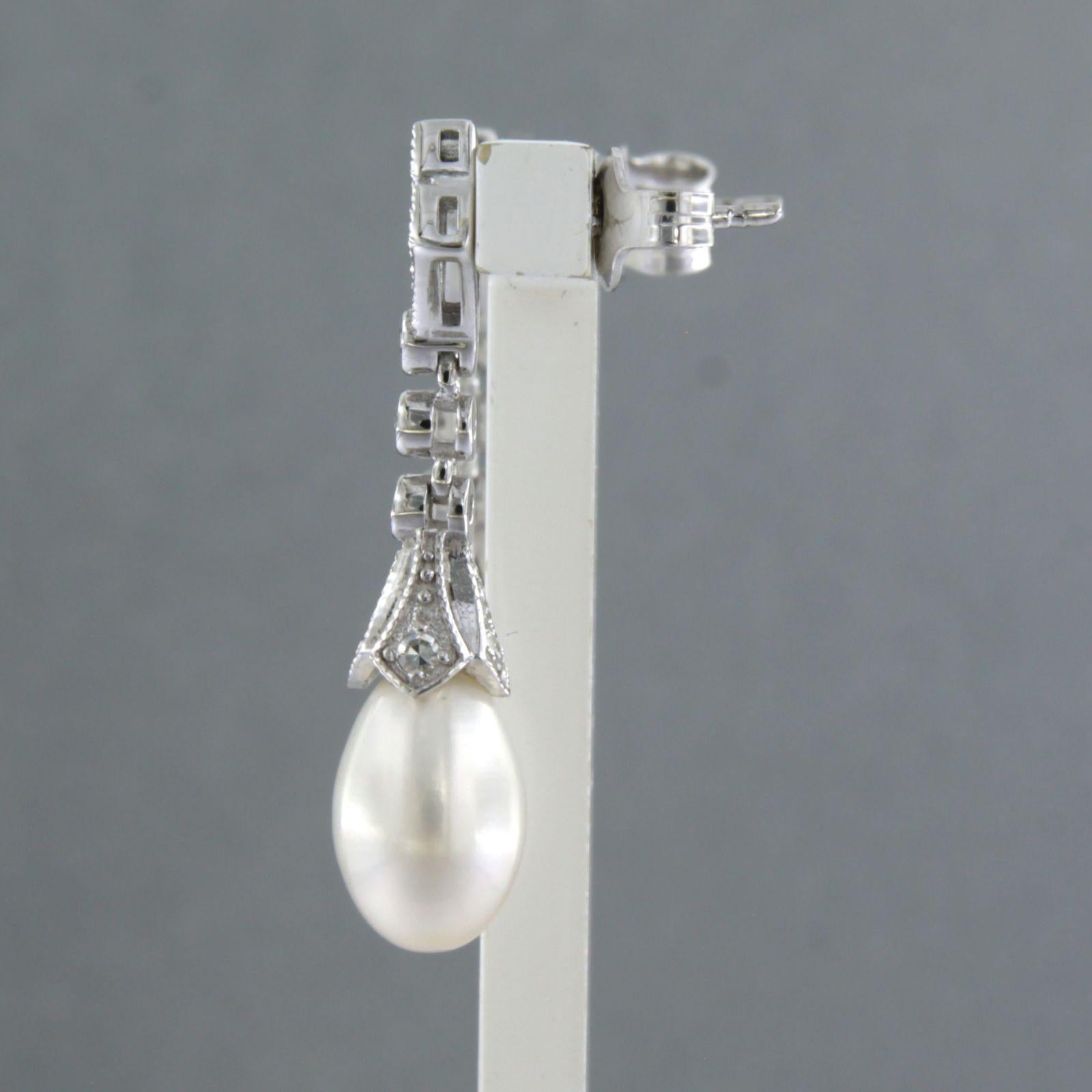 Pendientes con perla y diamantes talla única hasta 0,20 ct Oro de 14k 4,5 gramos Art Decó en venta