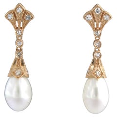 Orecchini con perla e diamanti a taglio singolo fino a 0,30ct in oro 14k 4,3 grammi