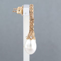 Earrings with pearl and single cut diamonds up to 0.34ct 14k gold 4.5 grams