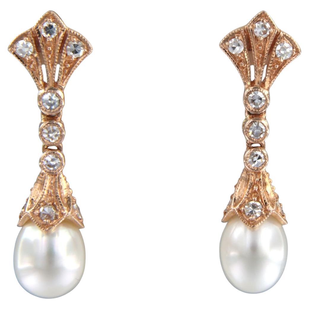 Orecchini con perla e diamanti taglio singolo fino a 0,34 carati in oro 14k 4,5 grammi