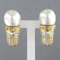 Earrings with pearl, square and brilliant cut diamonds up to 1.50ct 18k gold