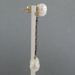 Pendientes con perlas y diamantes talla rosa de hasta 0,05 ct Oro de 14k y plata