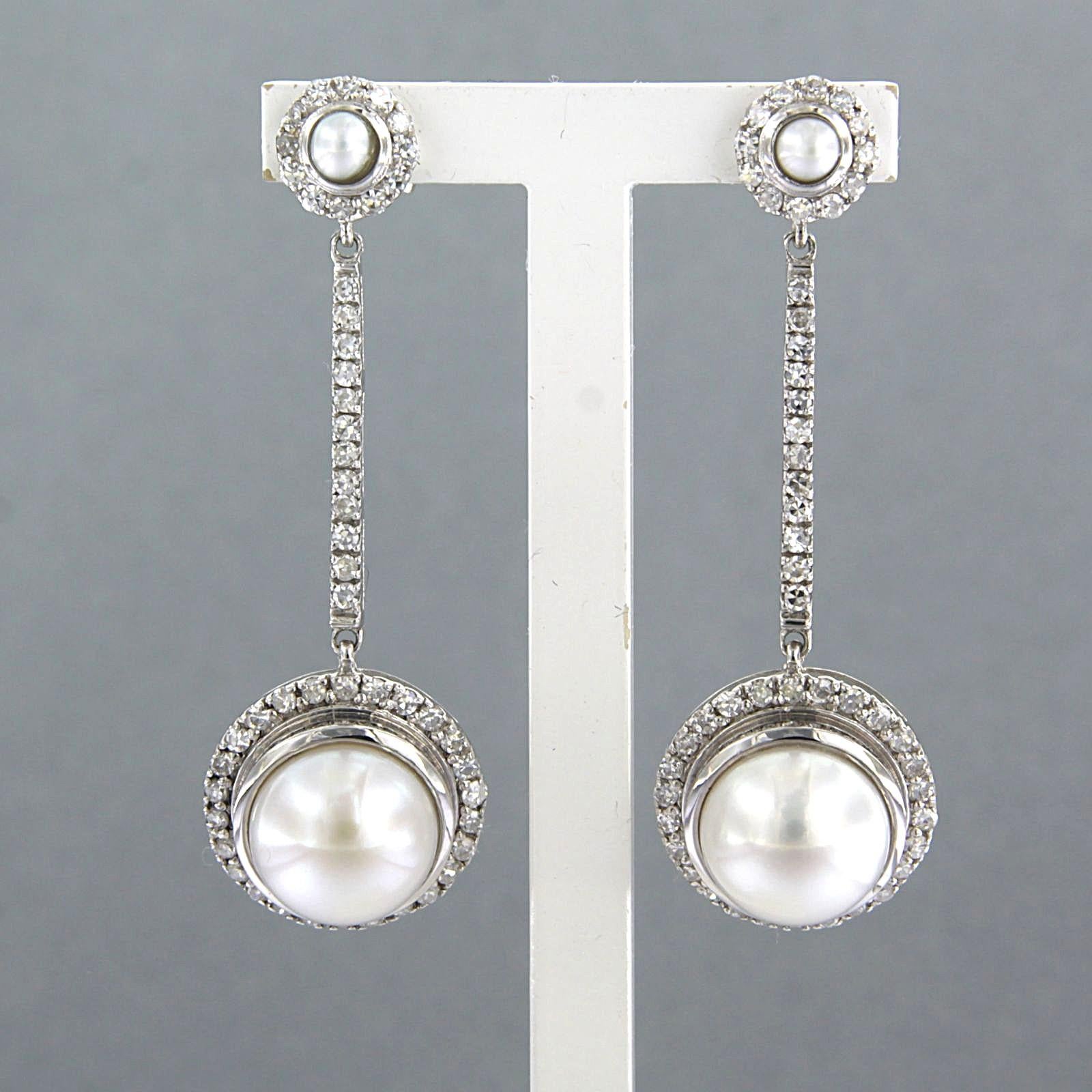 Ohrringe mit Perlen und Diamanten im Einzelschliff bis zu 0,82 Karat 14k Gold 7,5 Gramm im Angebot 1