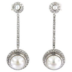 Orecchini con perle e diamanti taglio singolo fino a 0,82ct in oro 14k 7,5 grammi