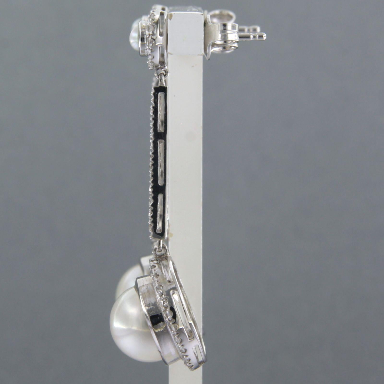 Boucles d'oreilles en or blanc 14 carats avec perles et diamants taille unique jusqu'à 0,82 carat Neuf - En vente à The Hague, ZH