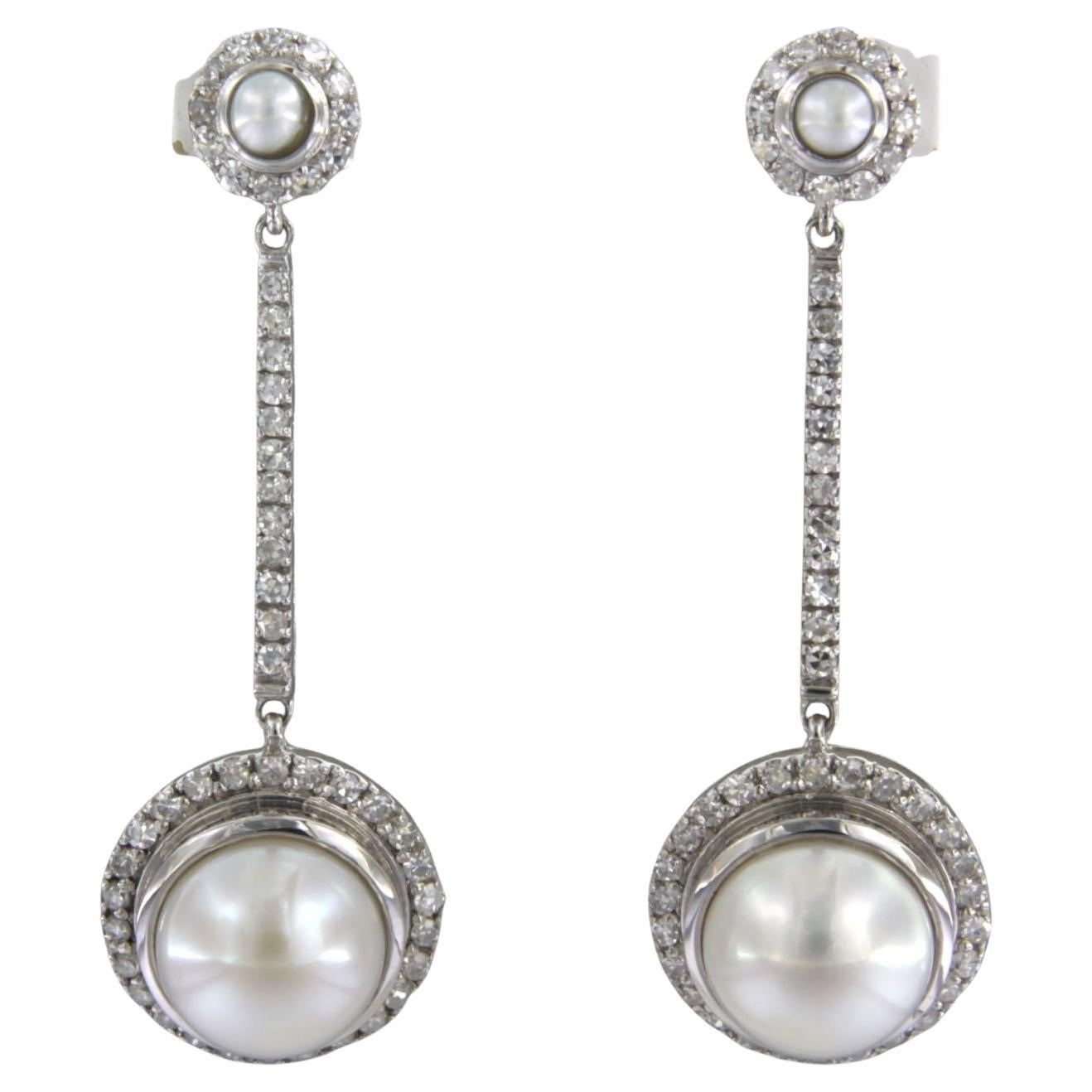 Pendientes con perlas y diamantes talla única de hasta 0,82 ct de oro blanco de 14k