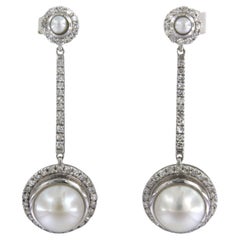 Pendientes con perlas y diamantes talla única de hasta 0,82 ct de oro blanco de 14k