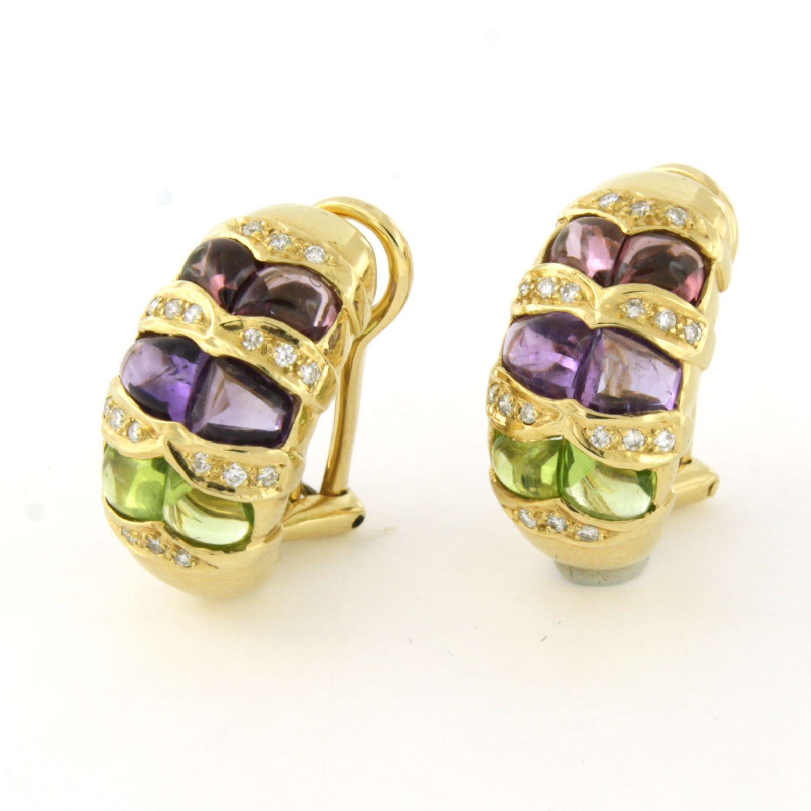 Boucles d'oreilles avec péridot, améthyste et diamants taille brillant jusqu'à 0,20ct Or 14k Pour femmes en vente