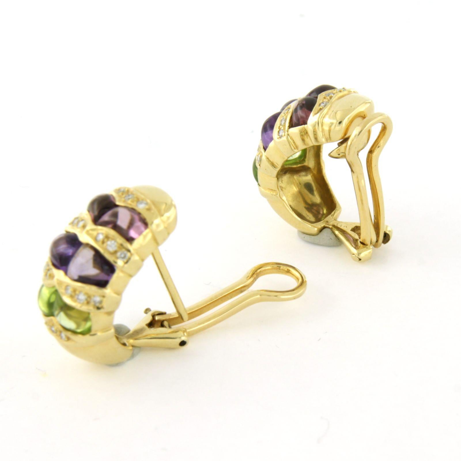 Boucles d'oreilles avec péridot, améthyste et diamants taille brillant jusqu'à 0,20ct Or 14k en vente 1