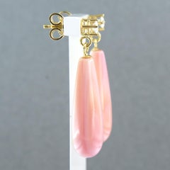 Earrings with pink opal and brilliant cut diamonds up to 0.30ct 18k gold