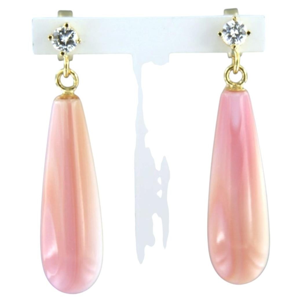 Earrings with pink opal and brilliant cut diamonds up to 0.30ct 18k gold