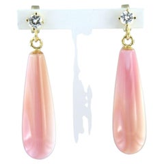 Earrings with pink opal and brilliant cut diamonds up to 0.30ct 18k gold