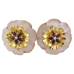 Pendientes con cuarzo rosa, rubí y diamantes talla única Oro de 18k 23,2 gramos