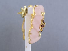 Earrings with pink quartz, ruby and single cut diamonds up to 0.20ct 18k gold