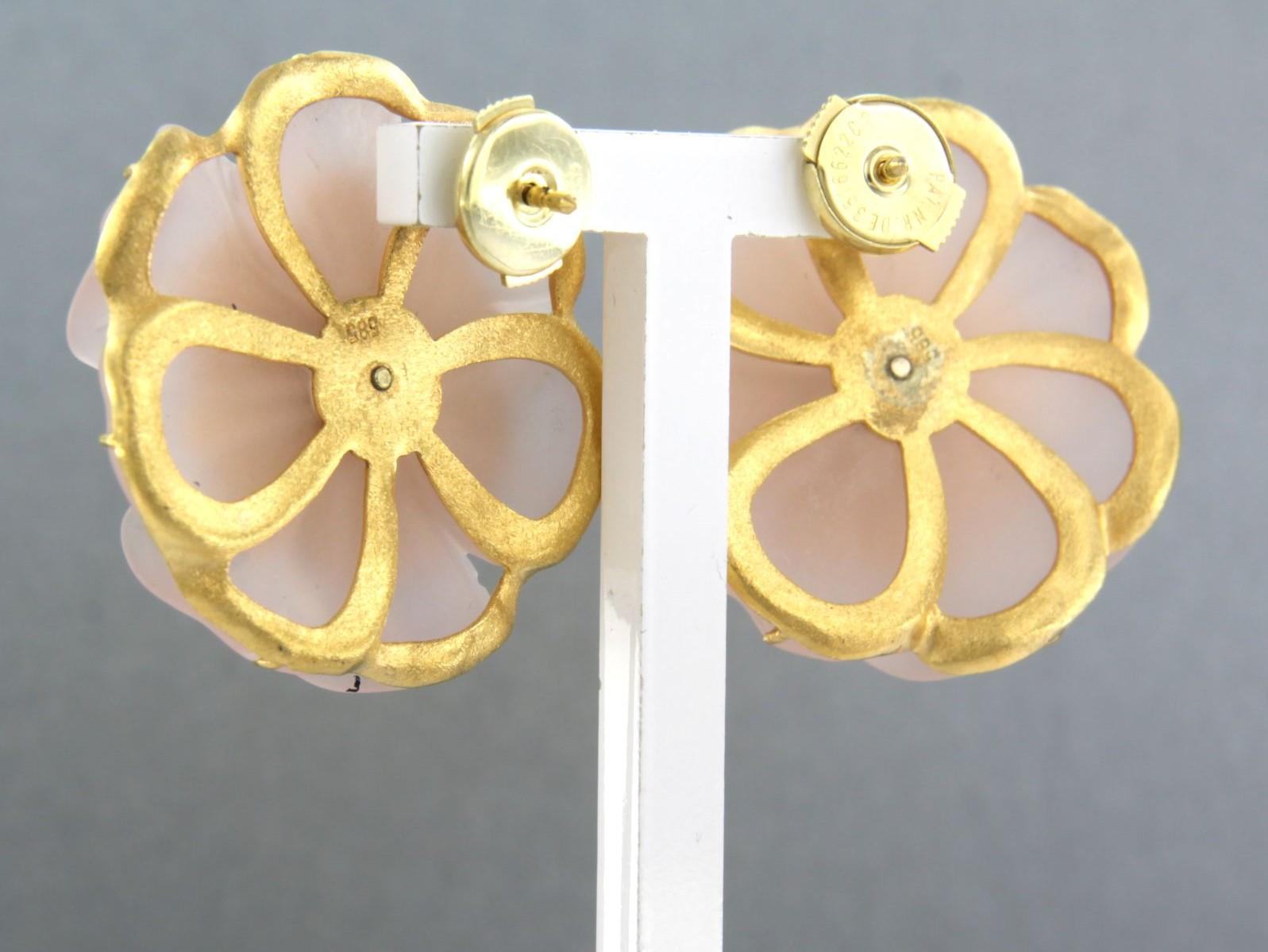 Single Cut Earrings with pink quartz, ruby and single cut diamonds up to 0.20ct 18k gold For Sale