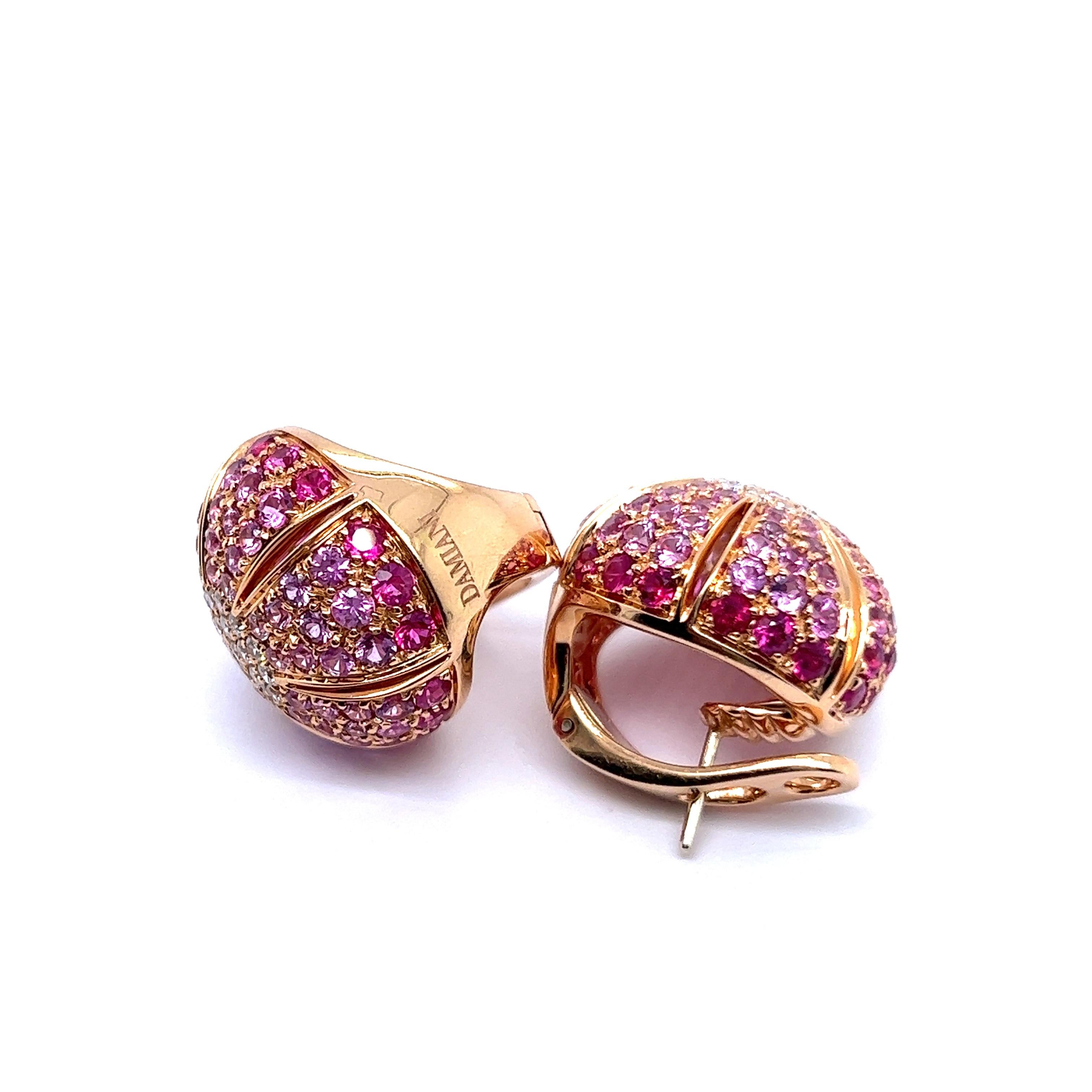 Women's or Men's Earrings with Pink Sapphires & Diamonds in 18 Karat Rose Gold by Damiani