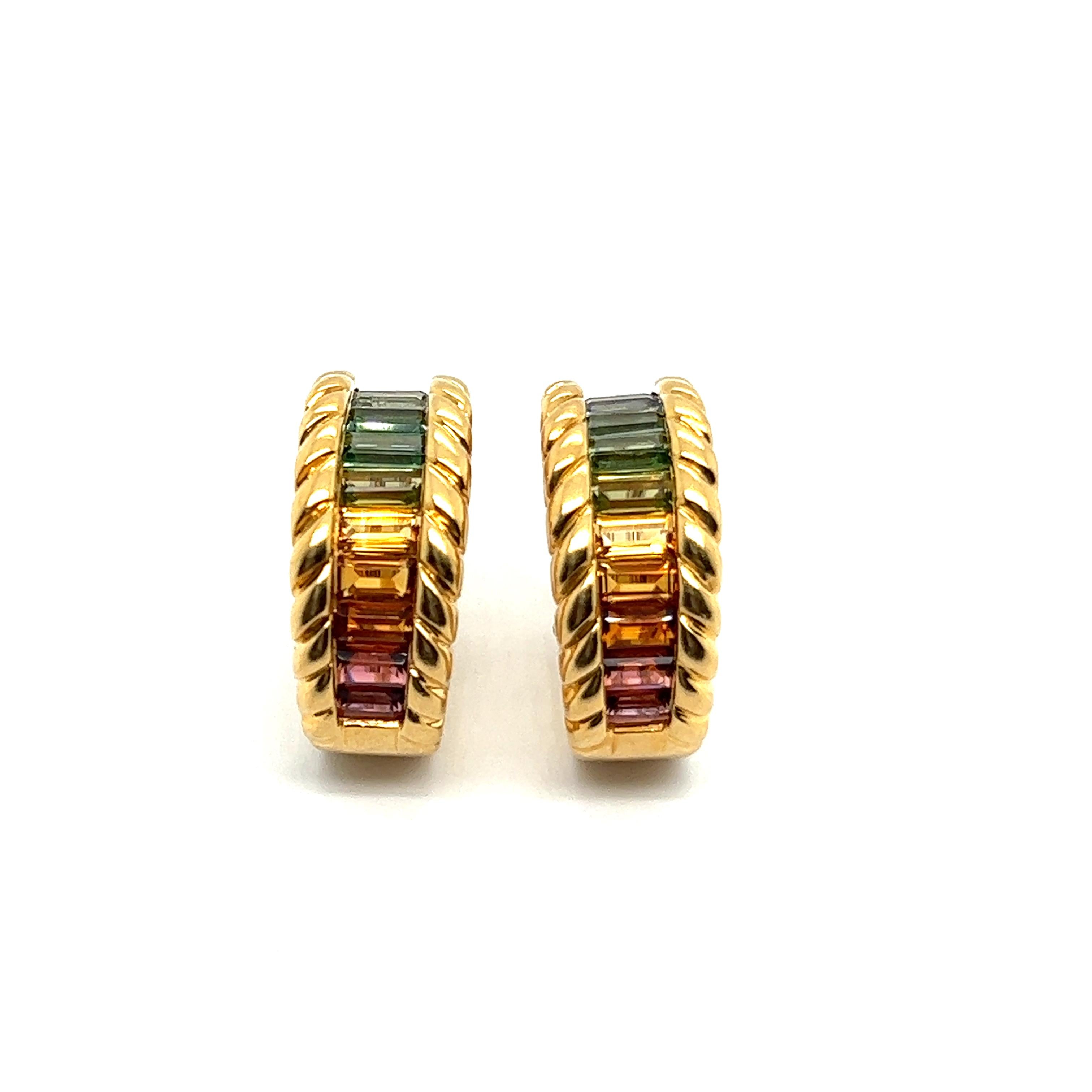 Earrings with Rainbow Gemstones in 18 Karat Yellow Gold by Gübelin For Sale 4