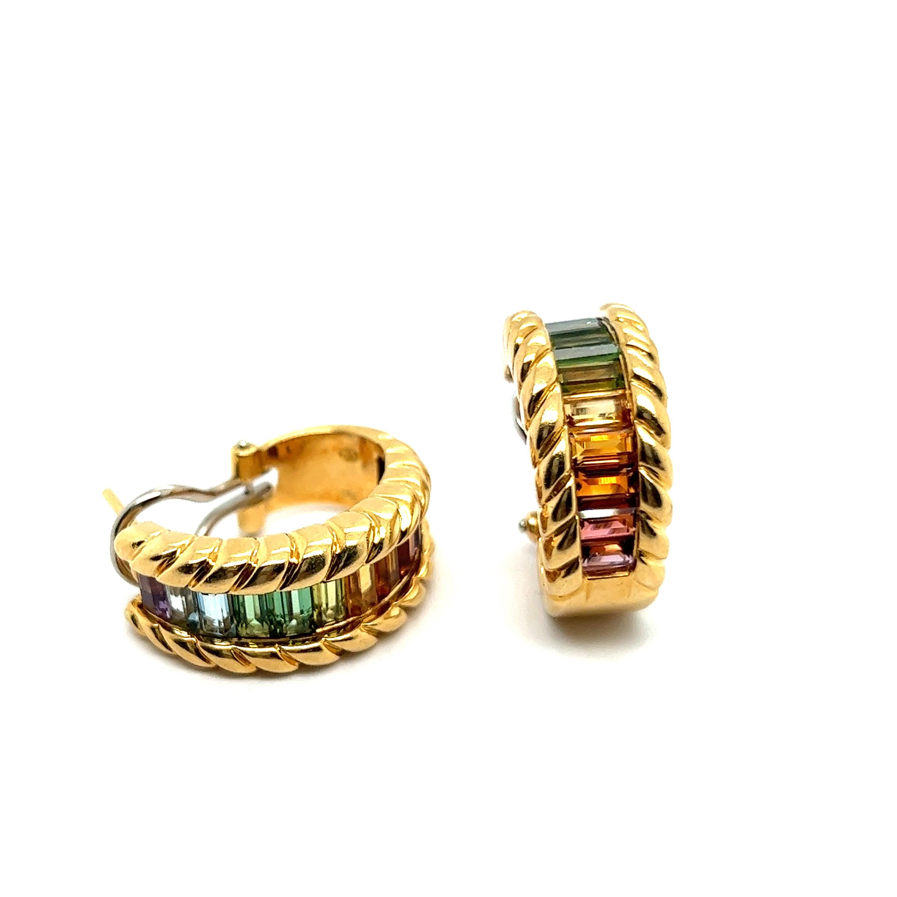 Earrings with Rainbow Gemstones in 18 Karat Yellow Gold by Gübelin For Sale 5