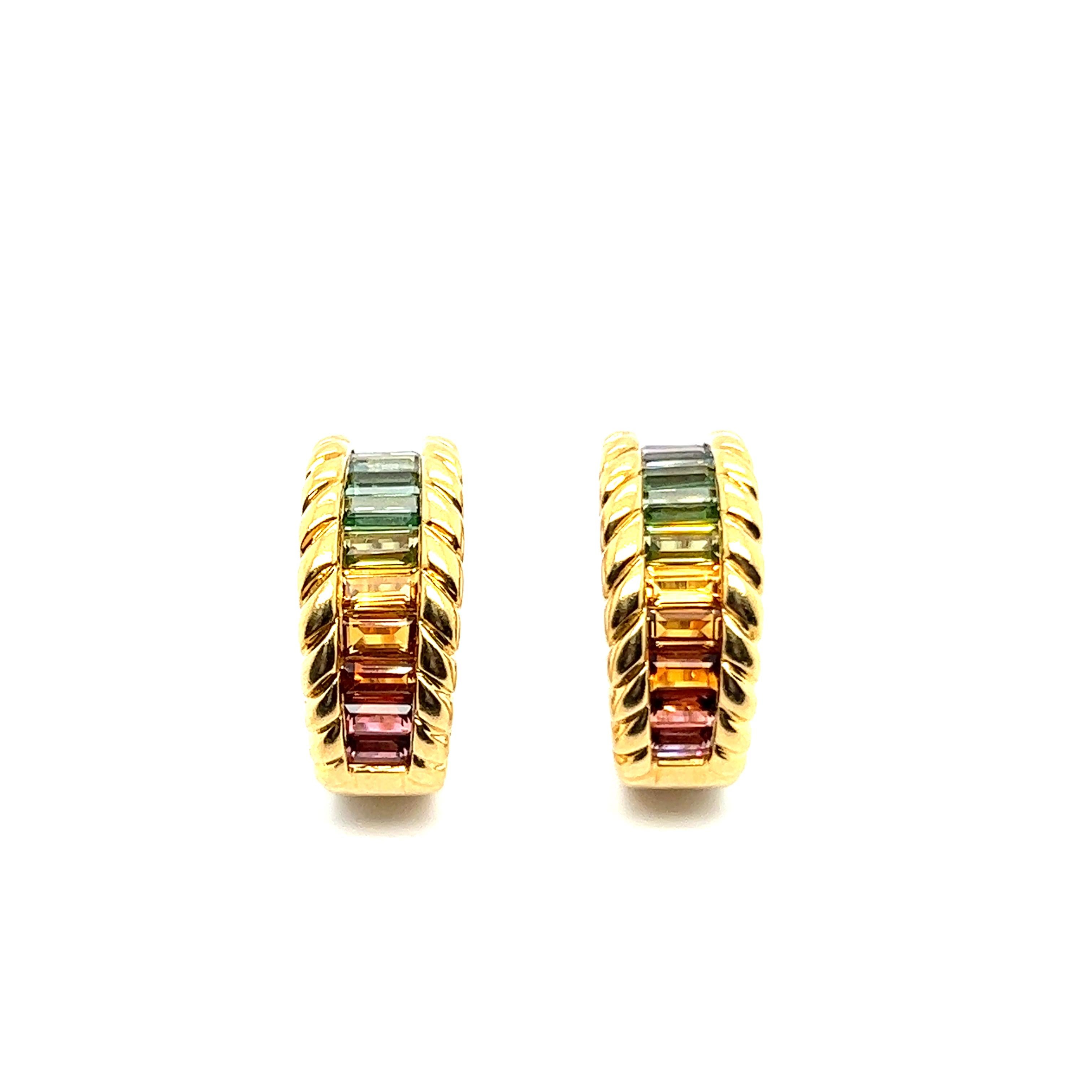 Earrings with Rainbow Gemstones in 18 Karat Yellow Gold by Gübelin For Sale 6