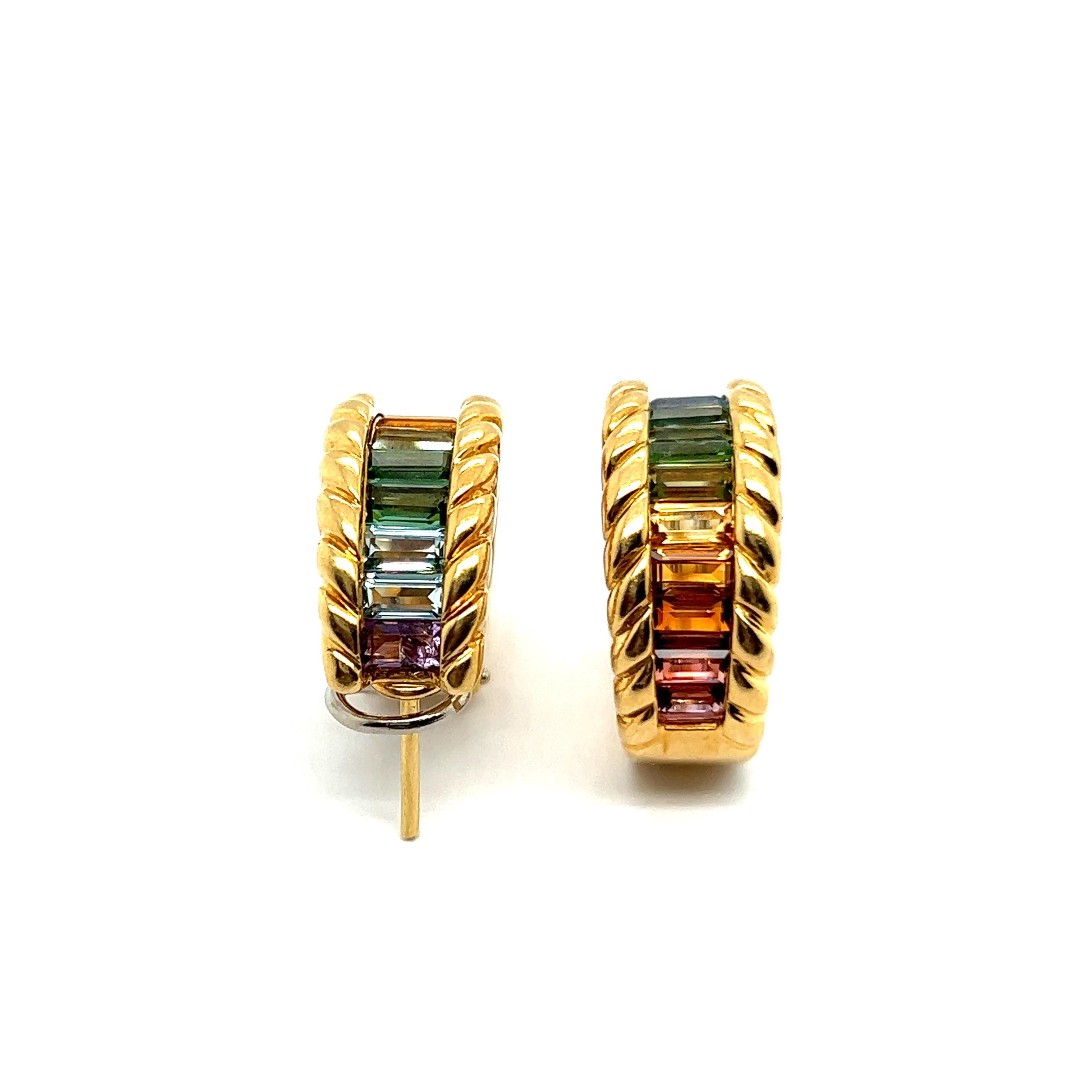 Earrings with Rainbow Gemstones in 18 Karat Yellow Gold by Gübelin For Sale 8